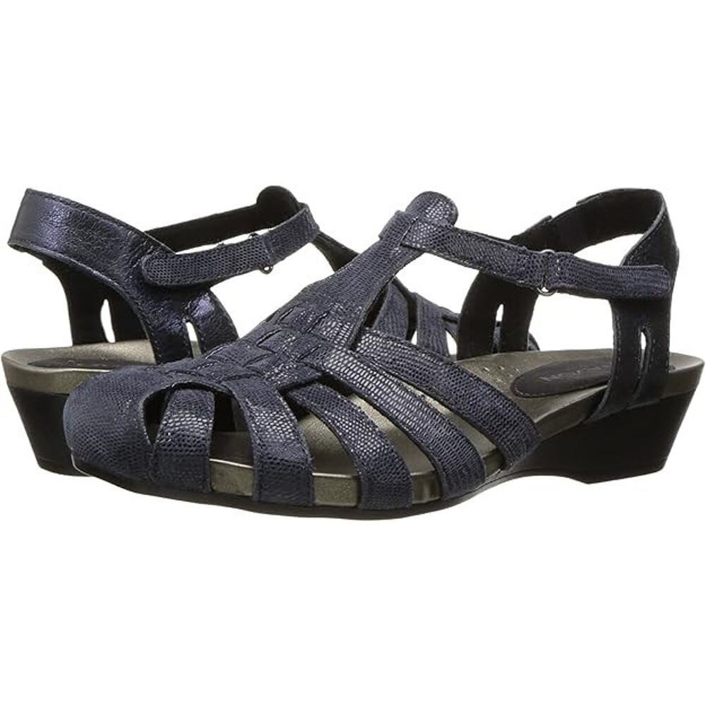 Aravon Standon Leather Fisherman Slingback Sandals Navy Blue Women's Size 9 Wide